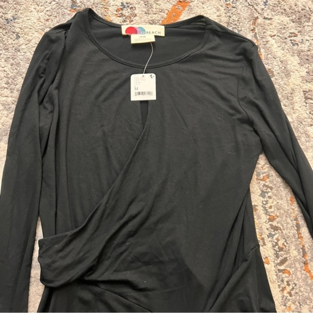 FREE PEOPLE Beach Vance Mini Dress Keyhole Long Sleeve Size M NWT - Picture 2 of 9